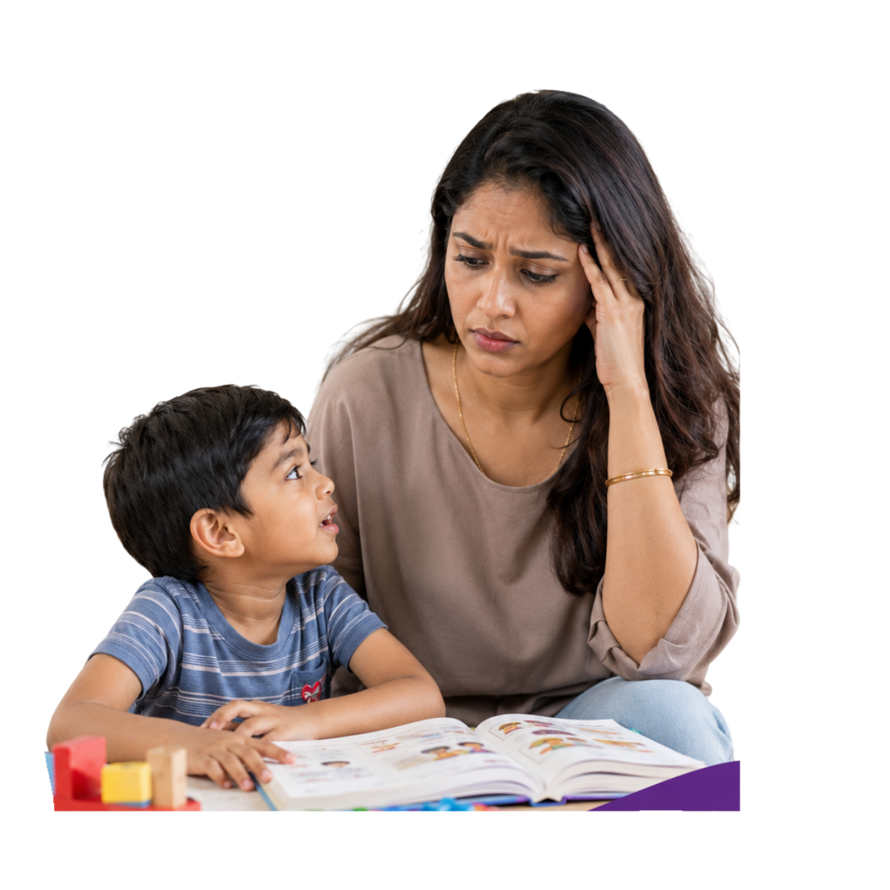 Worried parent and child learning Tamil